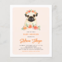Carlin d'aquarelle Pêcher Baby shower floral Invit