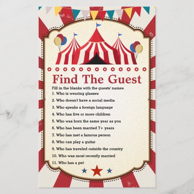 Papier Carnival Circus Anniversaire Trouvez le jeu d'invi (Devant)