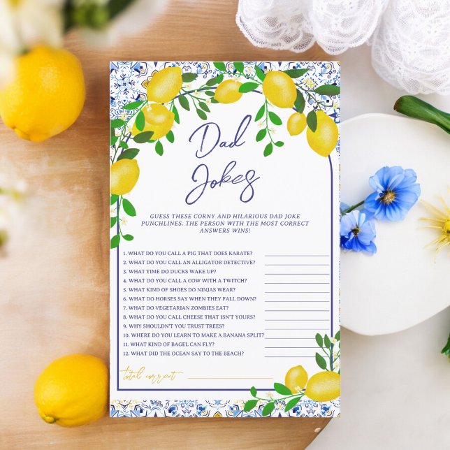 Papier Carrelage bleu aquarelle citron baby shower jeux (Blue tiles watercolor lemon baby shower games)