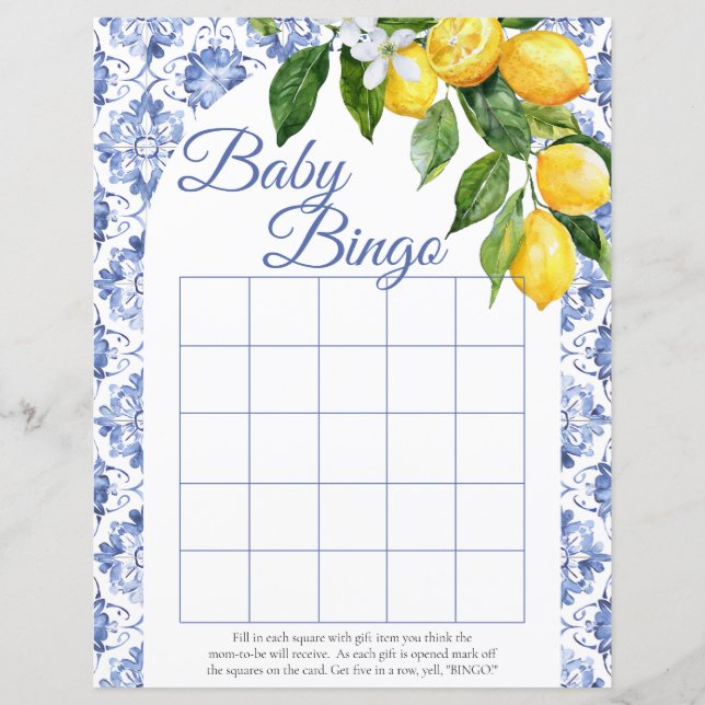 Papier Carrelage bleu méditerranéen Citron Baby shower Bi (Devant)