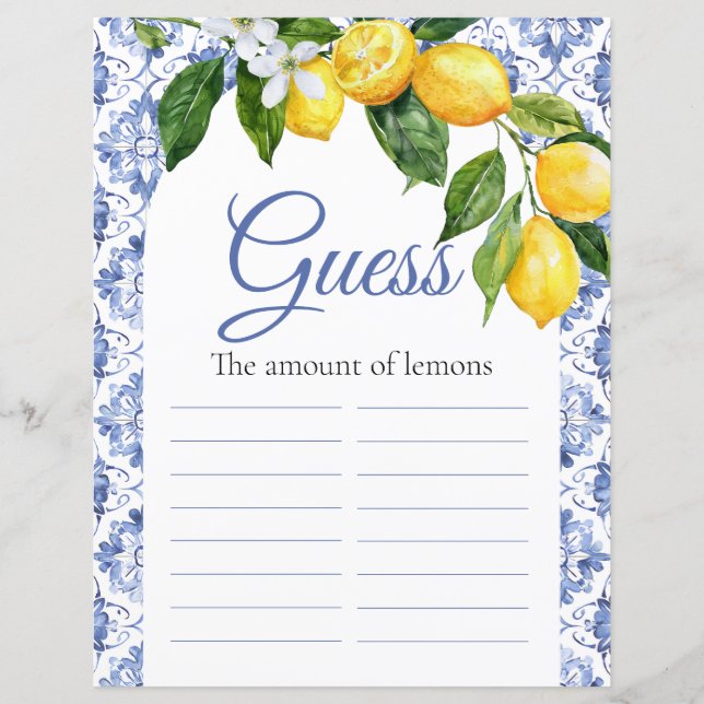 Papier Carrelage bleu méditerranéen Citron Baby shower Gu (Devant)