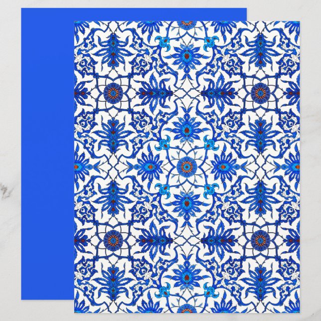 Papier Carrelage chinois Art Nouveau, Cobalt Bleu & Blanc (Devant / Derrière)