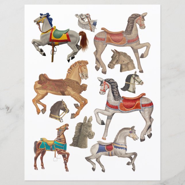Papier carrousel chevaux aquarelle art clipart collage (Devant)