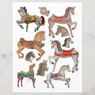 Papier carrousel chevaux aquarelle art clipart collage
