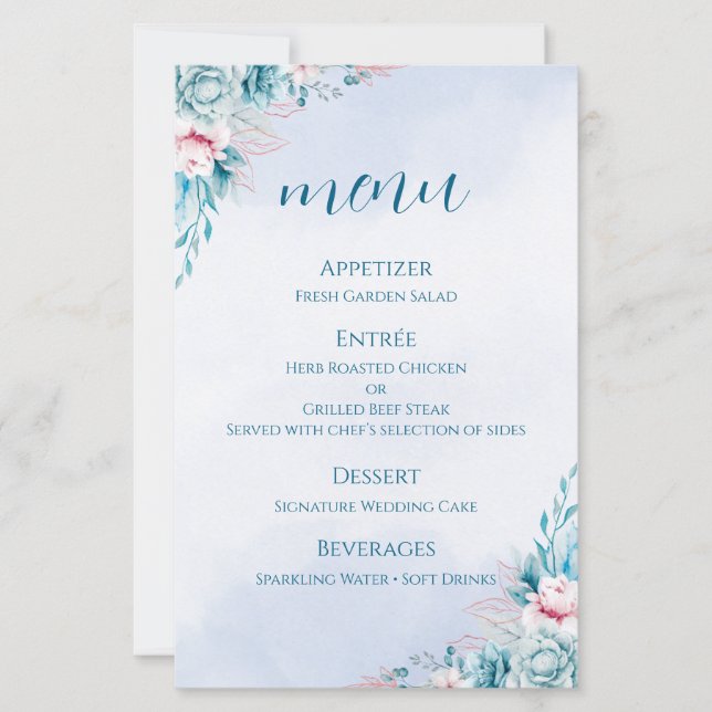 Papier carte+de+programme+de+mariage teal+fleurs+blanches (Devant)
