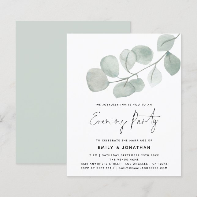 Papier CARTON DE MARIAGE Eucalyptus Soirée de Mariage Inv (Devant / Derrière)