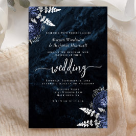 Papier Carton de mariage floral argent et bleu marine