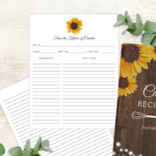 Papier Carton de recettes rustique Tournesols à insérer d