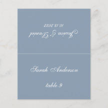 Carton de table de mariage bleu poussière - Nom in