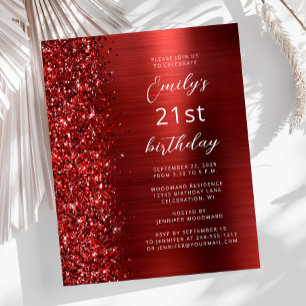 Papier Carton d'invitation 21ème anniversaire Red Glam Gl