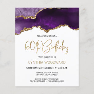 Papier Carton d'invitation 60 ans Budget Purple Agate Gol