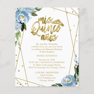 Papier Carton d'invitation bilingue pour Quinceanera Bleu