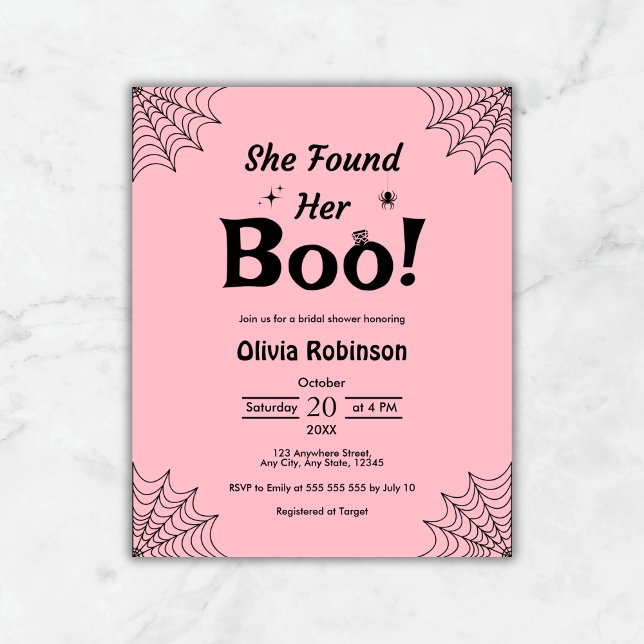 Papier Carton d'invitation de fiançailles d'Halloween ros (Budget Pink She Found Her Boo Halloween Bridal Shower Invitation )