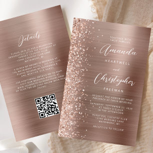 Papier Carton d'invitation de mariage à code QR Rose Gold