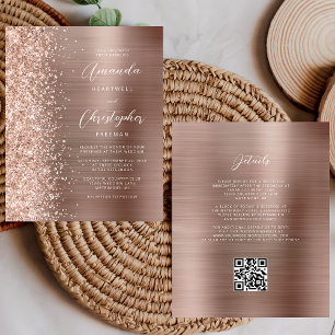 Papier Carton d'invitation de mariage à code QR Rose Gold