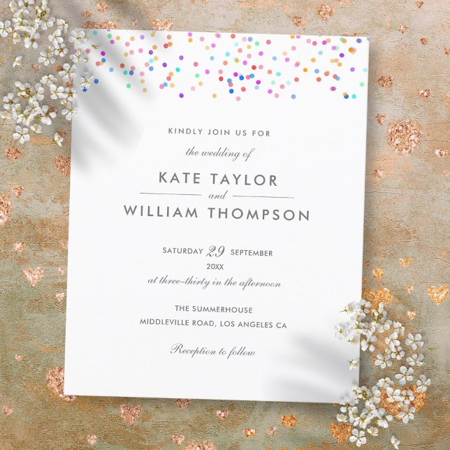 Papier Carton d'invitation de mariage à confettis arc-en- (Budget Rainbow Confetti Wedding Invitation)