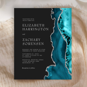 Papier Carton d'invitation de mariage argent et agate ble