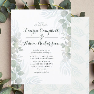 Papier Carton d'invitation de mariage au eucalyptus vert