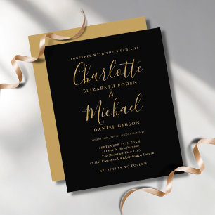 Papier Carton d'invitation de mariage Budget Black Gold S