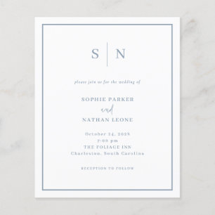 Papier Carton d'invitation de mariage chic bleu poussiére