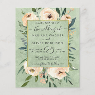 Papier Carton d'invitation de mariage floral beige or ver