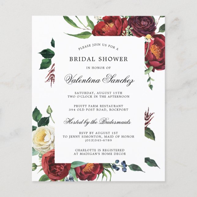 Papier Carton d'invitation de mariage floral rouge blanc  (Devant)