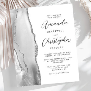 Papier Carton d'invitation de mariage gris blanc argent a
