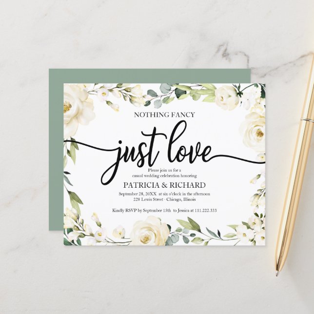 Papier Carton d'invitation de mariage pas cher Fleurs san (Devant/Arrière en situation)
