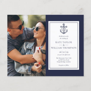 Papier Carton d'invitation de mariage photo marine bleu B