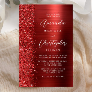 Papier Carton d'invitation de mariage rouge pailleté Glam