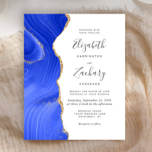 Papier Carton d'invitation de mariage Royal Blue Gold Aga