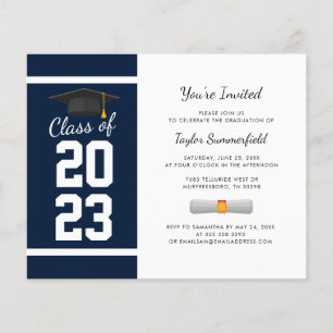 Papier Carton d'invitation moderne bleu marine pour la re