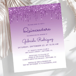 Papier Carton d'invitation pour Quinceañera violet paille