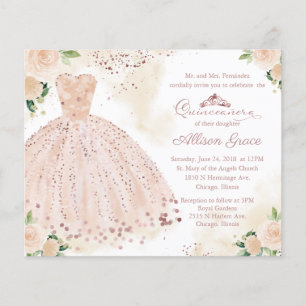 Papier Carton d'invitation Quinceanera bilingue robe rose