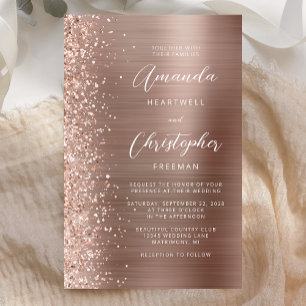Papier Carton Rose Gold Glam Pailleté Faire-Part de Maria