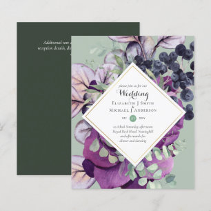 Papier Cartons d'invitation de mariage floraux violets et