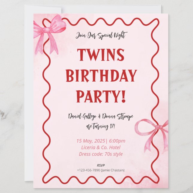 Papier Cartons d'invitation pour un 1er anniversaire rose (Devant)