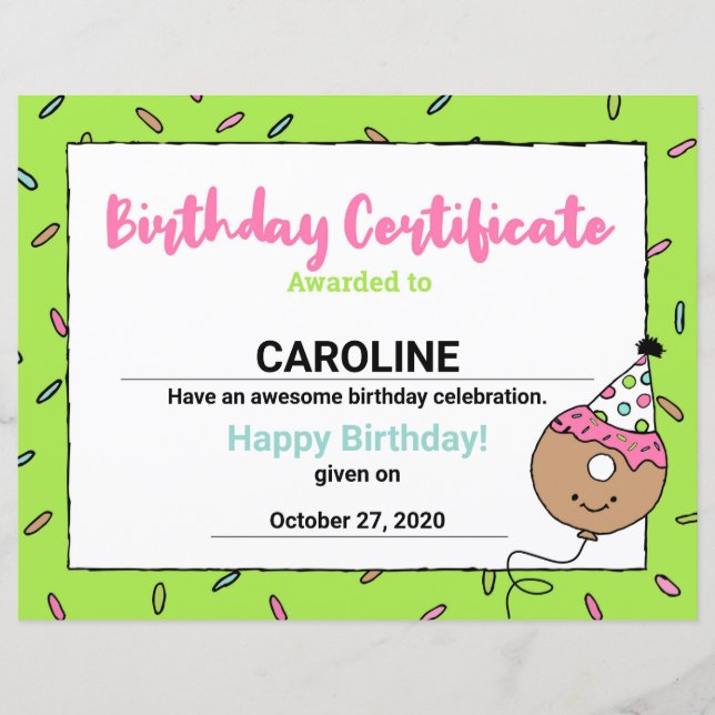 Papier Cartoon Donuts Conceptions de Donuts Cool Certific (Devant)