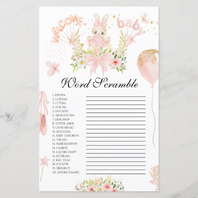 Papier Casse-tête de mots de baby shower de ballerine lap (Devant)