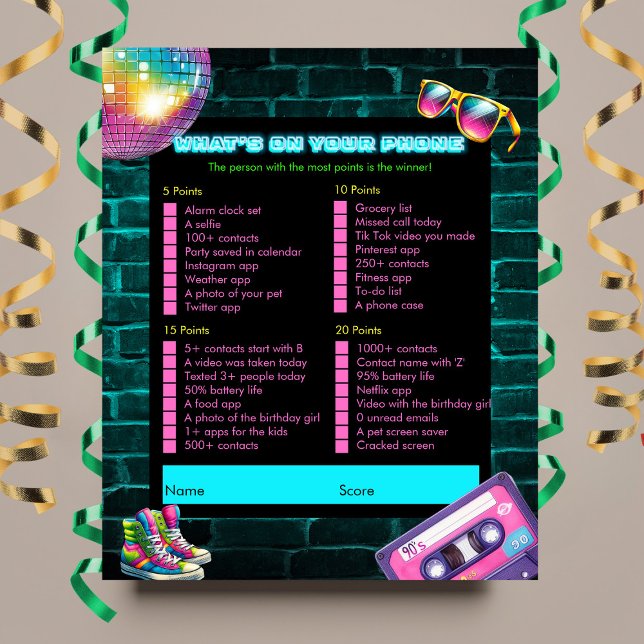 Papier Ce qui est sur votre téléphone 90s Neon Disco Anni (Créateur téléchargé)