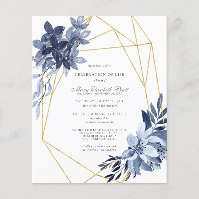 Papier Célébration budgétaire de la vie Dusty Blue Floral (Devant)