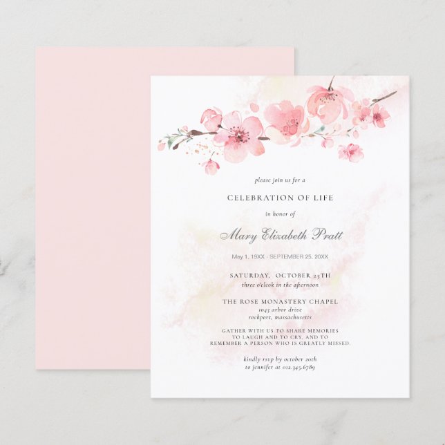 Papier Célébration budgétaire de la vie funéraire rose fl (Devant / Derrière)