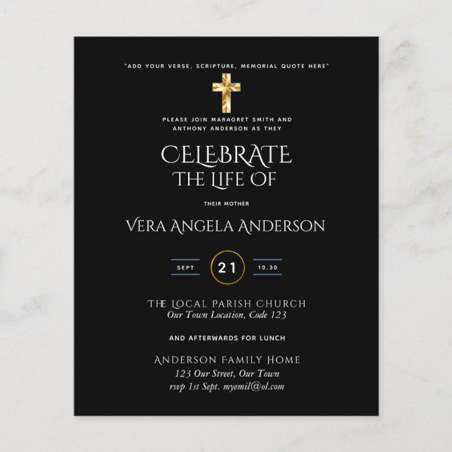 Papier Célébration de la vie Mémorial funéraire catholiqu (Devant)