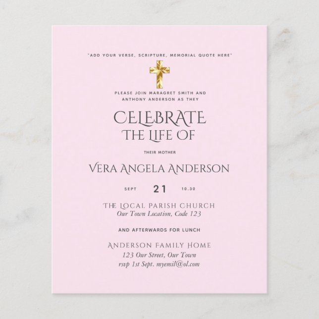 Papier Célébration de la vie Mémorial funéraire catholiqu (Devant)