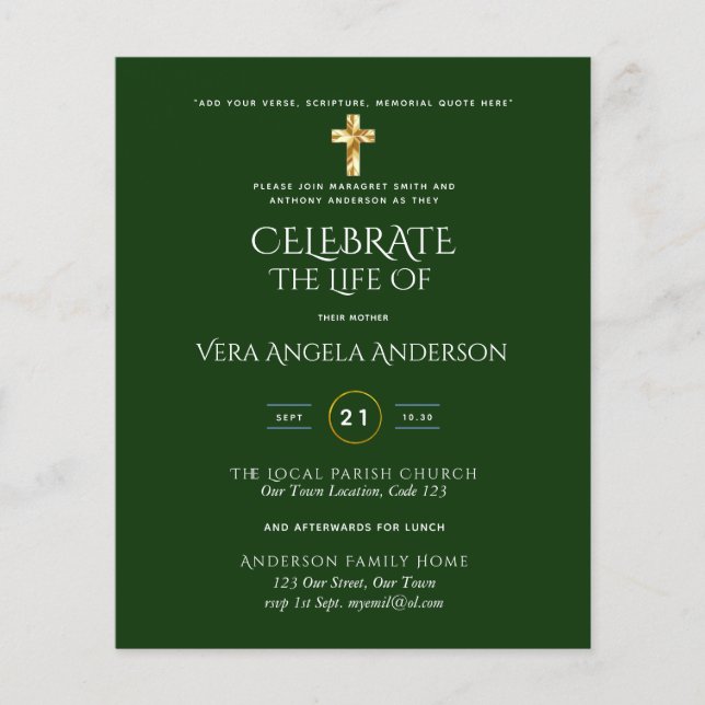 Papier Célébration de la vie Mémorial funéraire catholiqu (Devant)