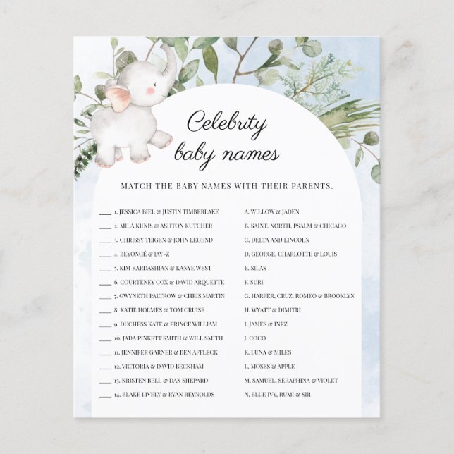 Papier Celebrity Baby Names Boy Blue Baby shower Jeu (Devant)