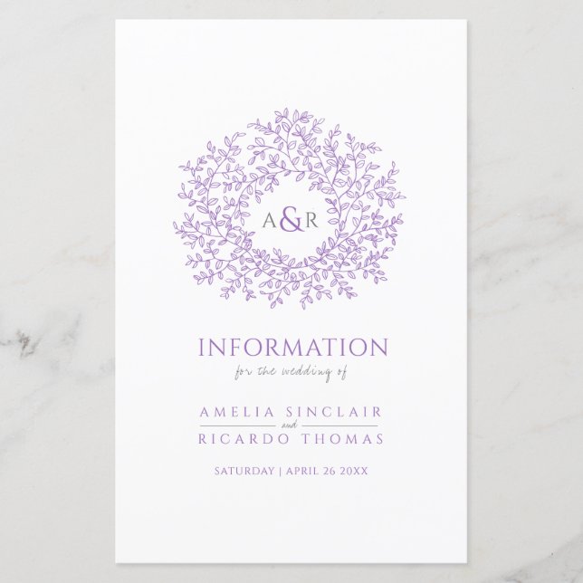 Papier Cercle violet d'informations des invités mariages  (Devant)