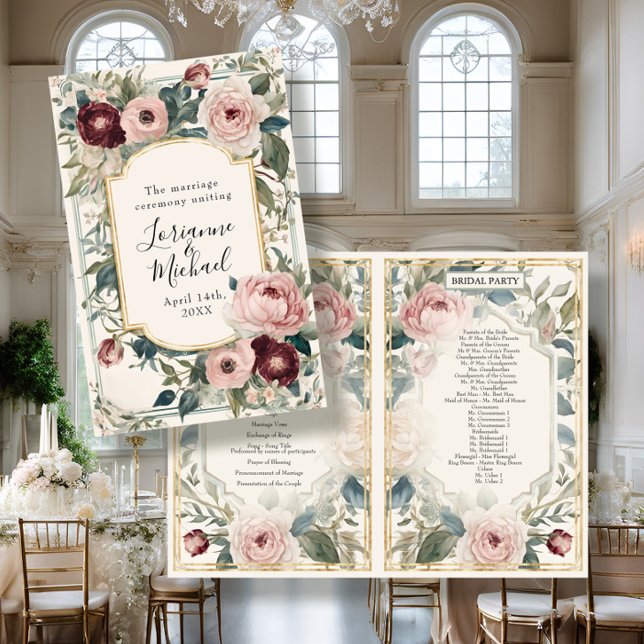 Papier Cérémonie de Mariage d'or rose floral (Créateur téléchargé)
