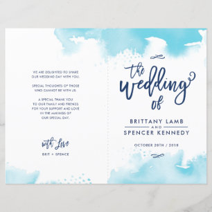 Papier CÉRÉMONIE DE MARIAGE lettrage main bleu aqua aquar