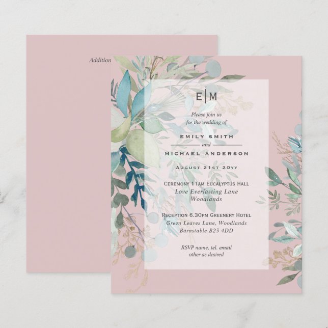 Papier Cérémonie et réception du Mariage Dusty Pink Sage (Devant / Derrière)